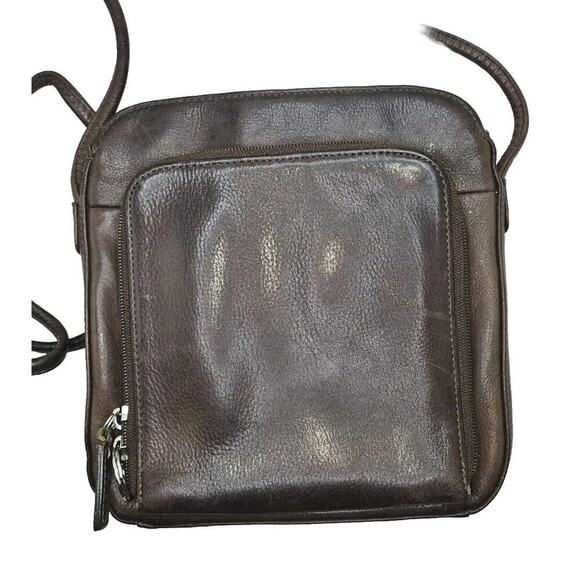 FOSSIL Brown Leather Shoulder Bag Crossbody Organizer Purse Wallet - Picture 10 of 14